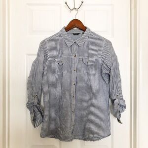 Eddie Bauer nautical stripped linen shirt
